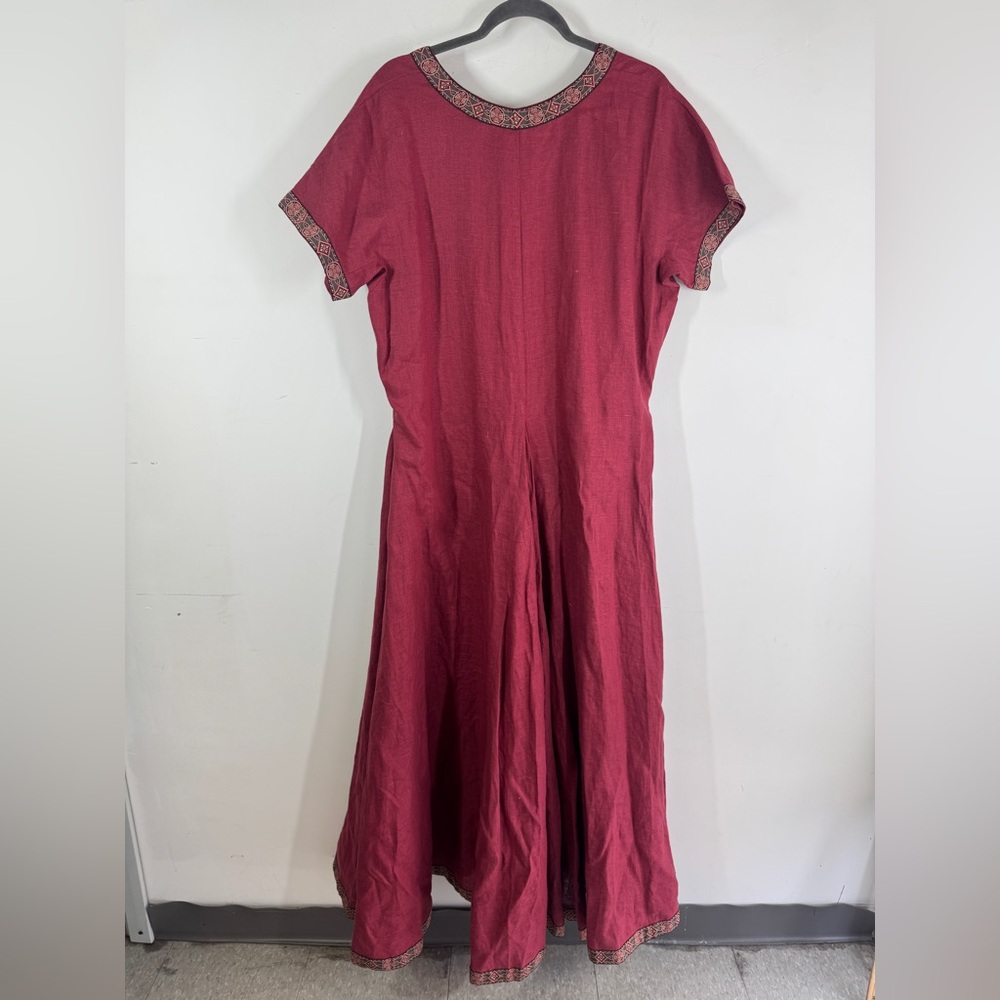 Elegant Flowy Burgundy Short Sleeve Ultra Maxi Dress Cottagecore Festival Resort - Picture 13 of 14